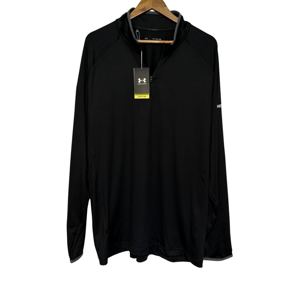 Under Armour Branded Mens 2XL Golf Pullover NWT UPF 50‎ Black 1/4 Zip Loose Fit